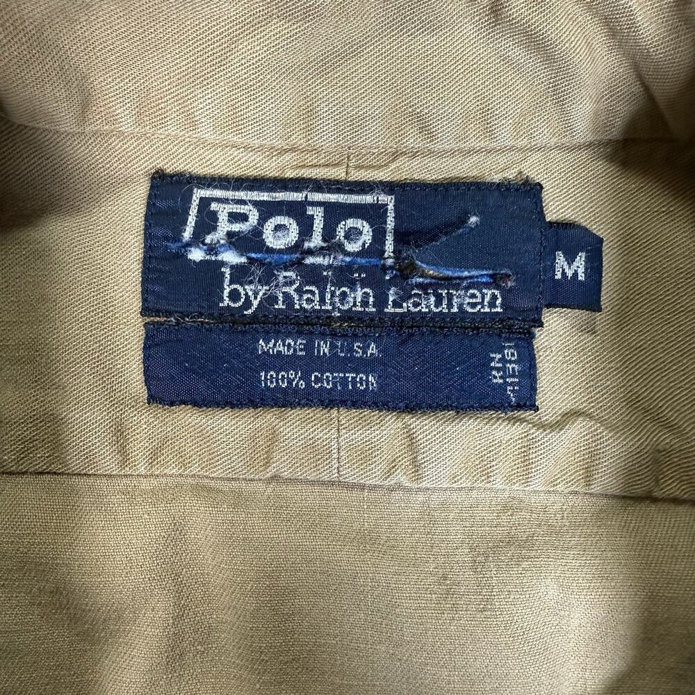 VTG Polo Ralph Lauren Safari Military Distressed Shirt Men Size M Beige USA Made - Picture 3 of 10